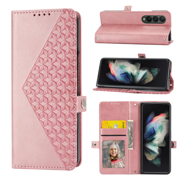 Samsung Galaxy Z Fold3 5G Cubic Grid Calf Texture Leather Phone Case(Rose Gold)