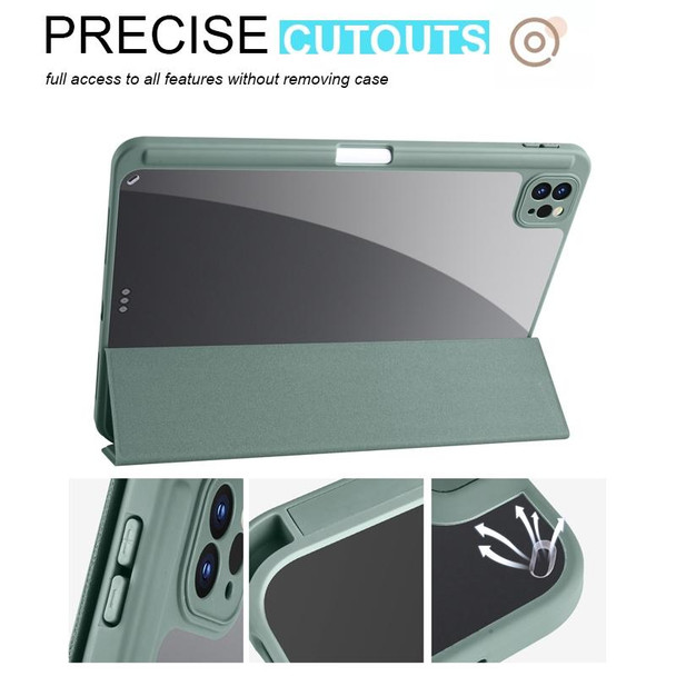 iPad Pro 12.9 2021 / 2020 / 2018 Acrylic 3-folding Smart Leather Tablet Case(Dark Green)