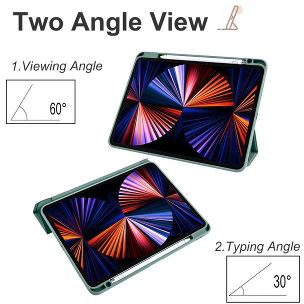 iPad Pro 12.9 2021 / 2020 / 2018 Acrylic 3-folding Smart Leather Tablet Case(Dark Green)