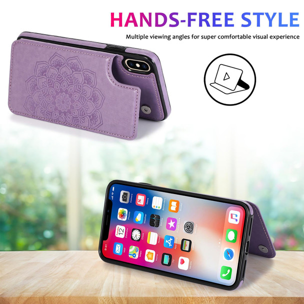 iPhone XS Max Double Buckle Mandala Pattern PU+TPU Protective Case with Card Slots & Holder & Photo Frame(Purple)