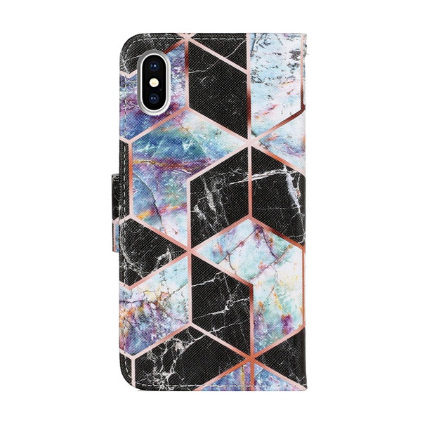 iPhone XS Max Coloured Drawing Pattern Horizontal Flip PU Leather Case with Holder & Card Slots & Wallet & Lanyard(Black Marble)