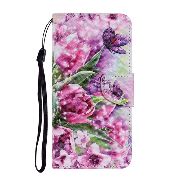 iPhone XS Max Coloured Drawing Pattern Horizontal Flip PU Leather Case with Holder & Card Slots & Wallet & Lanyard(Rose Butterfly)