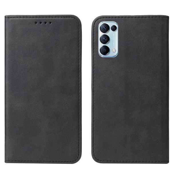 OPPO Reno5 5G Magnetic Closure Leather Phone Case(Black)