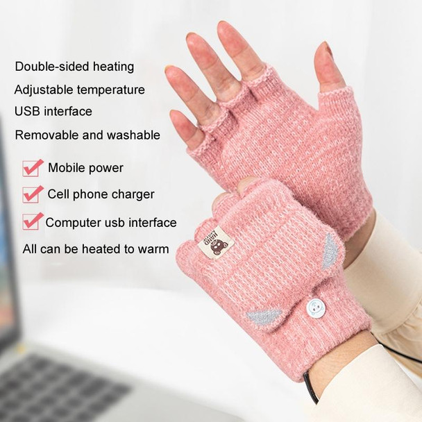 Winter Office USB Heating Warm Half Finger with Cover Gloves Heated Pad, Size: Free Size(Blue)