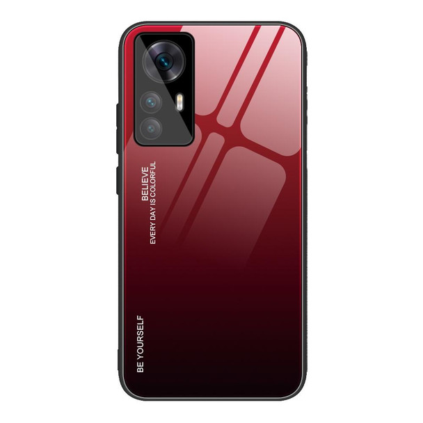 Xiaomi Redmi K50 Ultra / 12T / 12T Pro Gradient Color Glass Phone Case(Red Black)