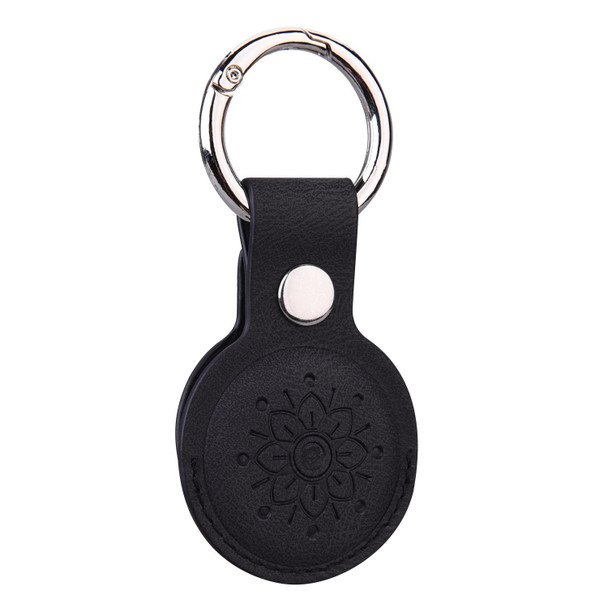 Floral Embossing Leatherette Protective Case with Key Ring for AirTag(Black)