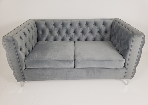 Designer Concepts - Oxford Two Seater Button Velvet - Grey