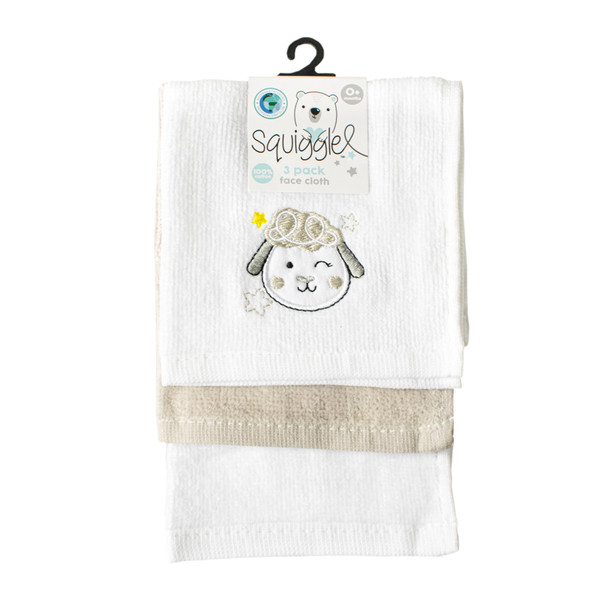 Baby 3pk Emb Face Cloth