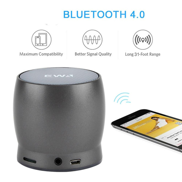 EWA A150 Portable Mini Bluetooth Speaker Wireless Hifi Stereo Strong Bass Music Boom Box Metal Subwoofer, Support Micro SD Card & 3.5mm AUX(Silver)