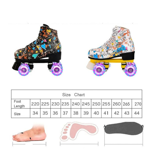 Adult Children Graffiti Roller Skates Shoes Double Row Four-Wheel Roller Skates Shoes, Size: 38(Flash Wheel White)