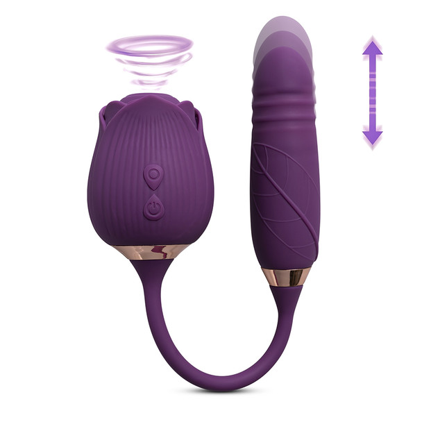 10-Speed Silicone Clitoral Sucking Rose with Thrusting Vibrator