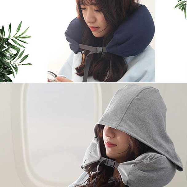 Portable Airplane Travel U-shaped Hooded Pillow Nap Time Neck Pillow(Light Grey)