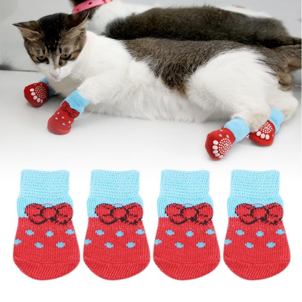 2 Pairs Pet Dog Puppy Cat Shoes Slippers Non-Slip Socks Pet Cute Indoor for Small Dogs Cats Snow Boots Socks, Size:S(Red)