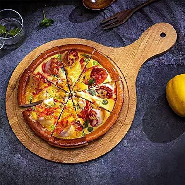 Round Wooden Pizza Board With Knife Set