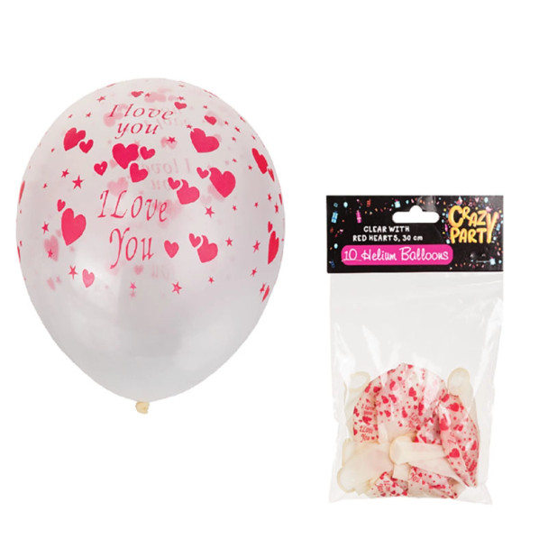 Helium 10pc Clear Hearts Balloons F-01