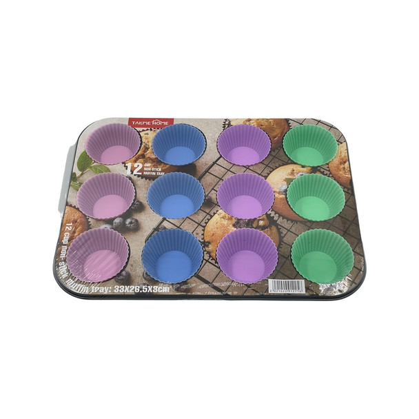12 Cup Muffin Pan with Silicone Cups