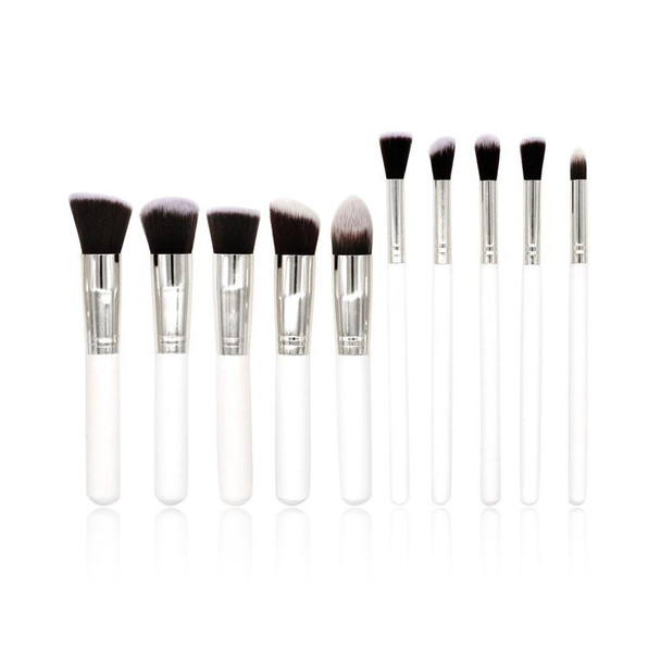 10 PCS Makeup Brushes Set Makeup Tool Powder Eyeshadow Pencil Cosmetic Set (White Silver)