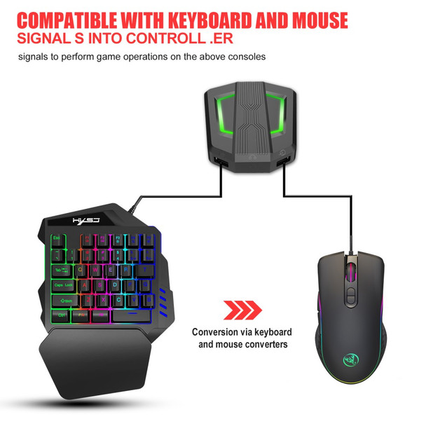 HXSJ P6 Keyboard Mouse Converter + A867 RGB Game Mouse + V100 One Hand Gaming Keyboard Set