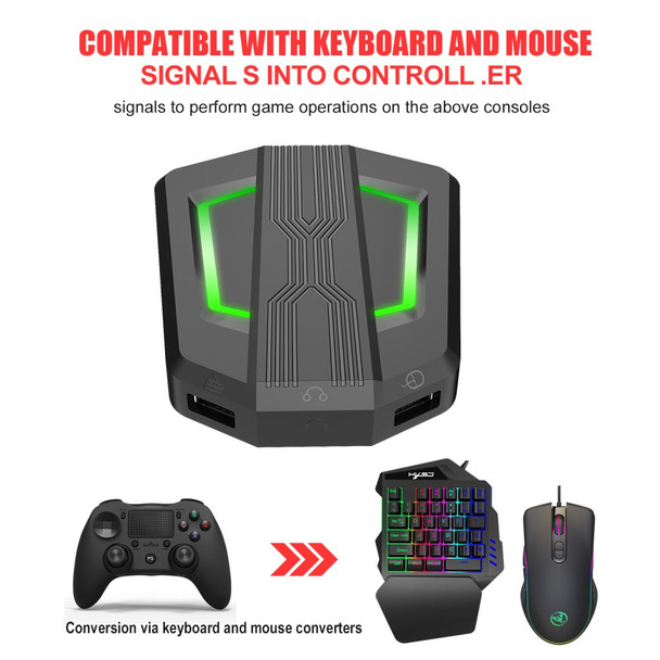 HXSJ P6 Keyboard Mouse Converter + A867 RGB Game Mouse + V100 One Hand Gaming Keyboard Set