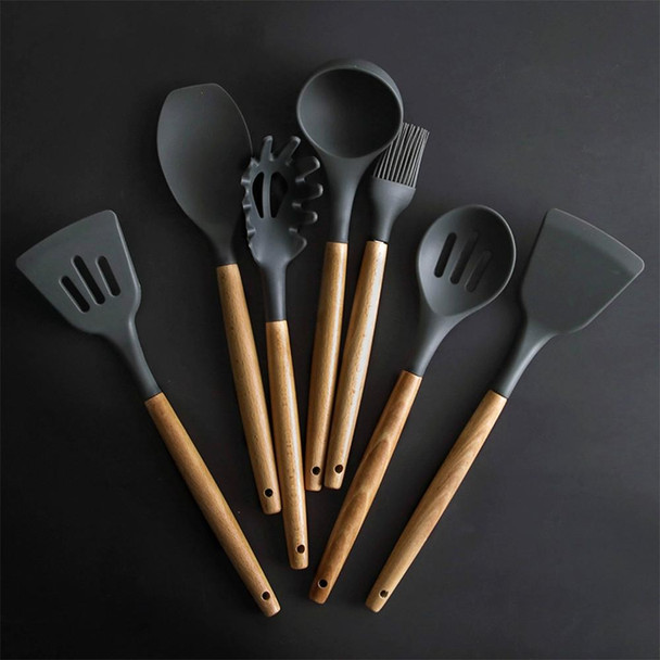 Silicone Wood Handle Spatula Heat-resistant Soup Spoon Non-stick Special Cooking Shovel Kitchen Tools Colander Spoon