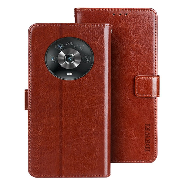 IDEWEI For Honor Magic4 Anti-scratch Crazy Horse Texture Foldable Stand Case PU Leather Wallet Style Folio Flip Magnetic Phone Shell - Brown