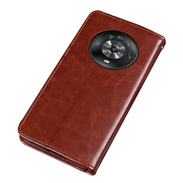 IDEWEI For Honor Magic4 Anti-scratch Crazy Horse Texture Foldable Stand Case PU Leather Wallet Style Folio Flip Magnetic Phone Shell - Brown