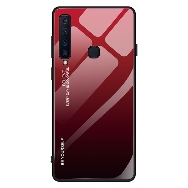 Gradient Color Glass + PC + TPU Hybrid Cover for Samsung Galaxy A9 (2018)/A9 Star Pro/A9s - Red