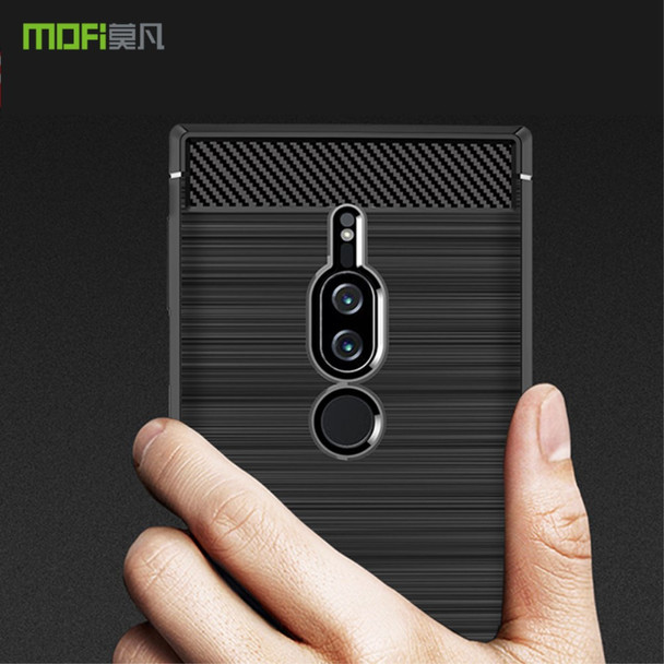 MOFI Carbon Fiber Texture Brushed Soft TPU Mobile Case for Sony Xperia XZ2 Premium - Black