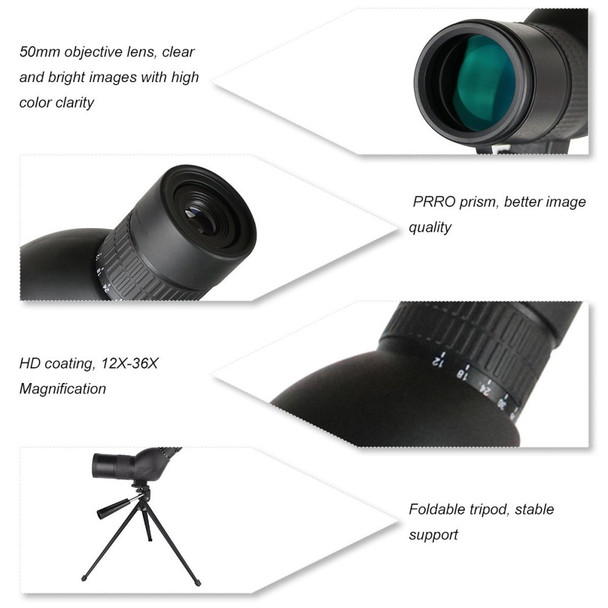 BEILESHI Spotting Scope with Tripod HD Monocular Portable 12X-36X Zoom Eyepiece Straight or Angled for Bird Watching, Wildlife, Scenery and Hunting