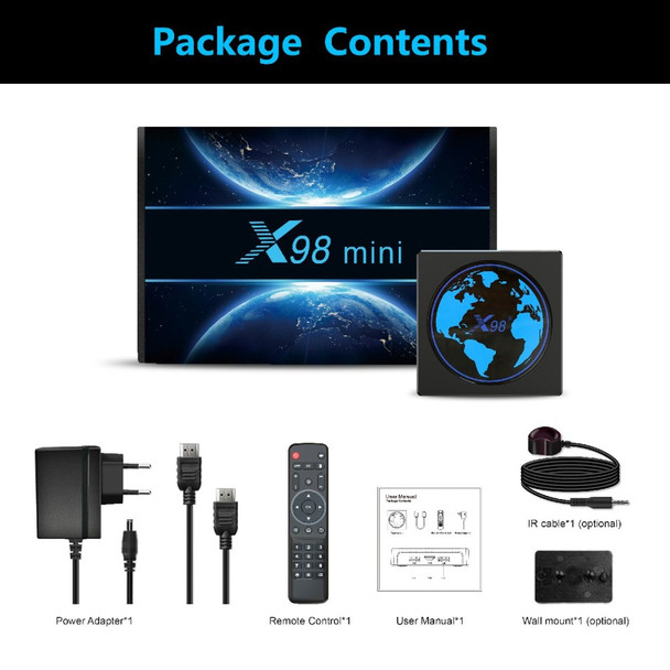 X98 mini 4+64GB 2.4G/5G WiFi 100M Android 11 Amlogic S905W2 Quad Core Smart TV Box 4K 60fps Set Top Box Home Media Player - US Plug