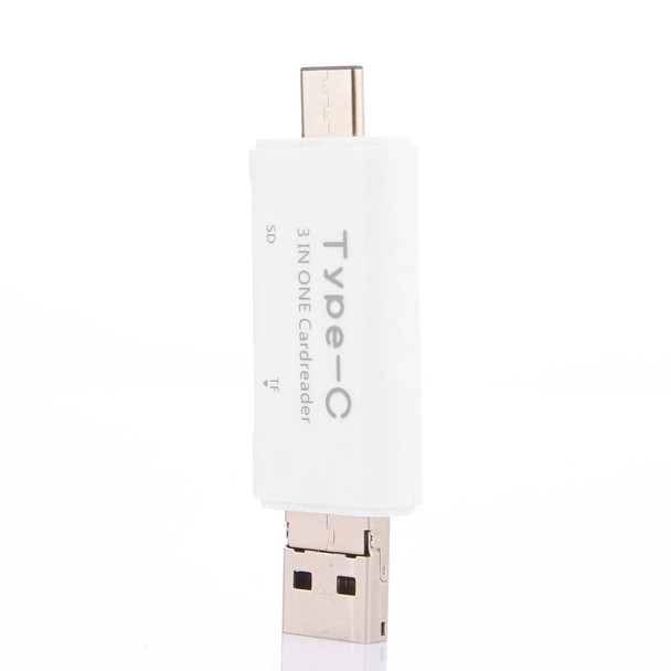 3 in 1 Type C + USB + Micro USB TF/Micro SD & SD Card Reader - White