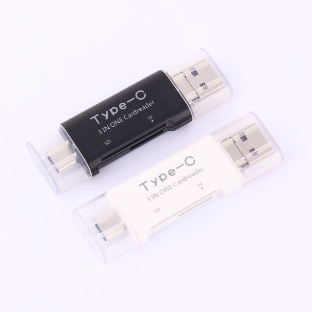 3 in 1 Type C + USB + Micro USB TF/Micro SD & SD Card Reader - White