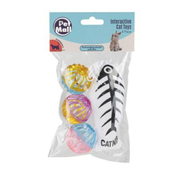 Pet Cat Toy Balls + Fish 4 Pack