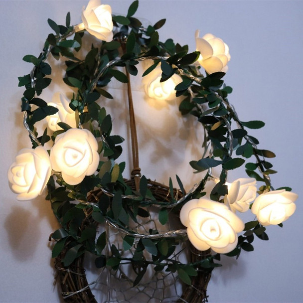 6m 40 LED Christmas Party Artificial Green Leaf Rattan Rose Flower Vine Light String Battery Operated DIY Lighting Decor