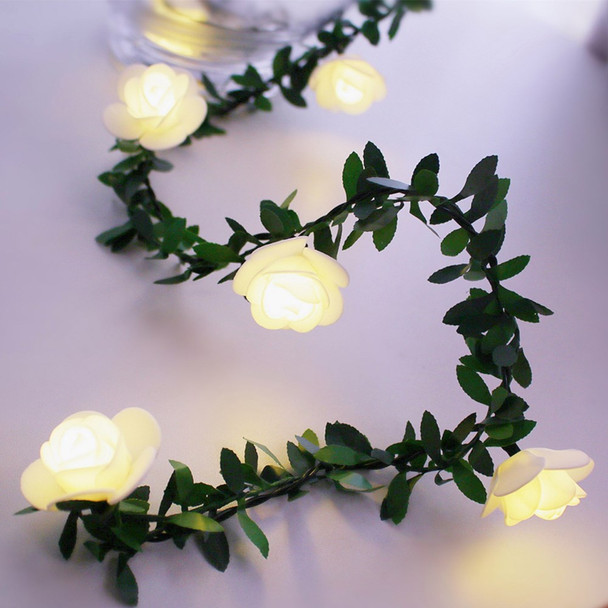 6m 40 LED Christmas Party Artificial Green Leaf Rattan Rose Flower Vine Light String Battery Operated DIY Lighting Decor