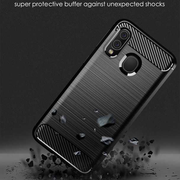 1.8mm Heat Dissipation TPU Case Ultra Thin Scratch-Resistant Carbon Fiber Texture Brushed Surface Phone Cover for Samsung Galaxy A40 - Black