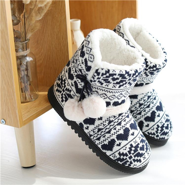 Winter High-Top Cotton Slippers Cotton Slippers With Heel Velvet Thick-Soled Indoor Warm Shoes, Size:39-40(Black)