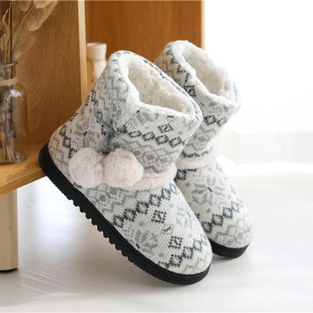 Winter High-Top Cotton Slippers Cotton Slippers With Heel Velvet Thick-Soled Indoor Warm Shoes, Size:37-38(Light Gray)