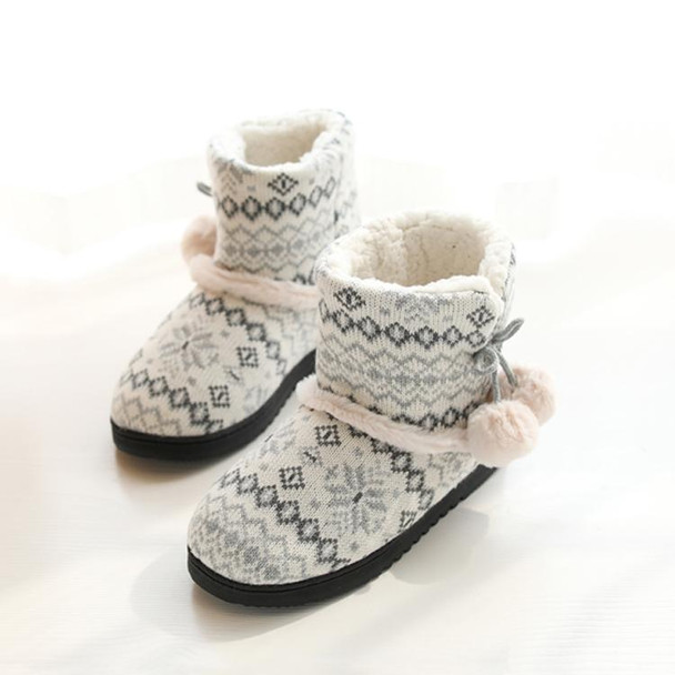 Winter High-Top Cotton Slippers Cotton Slippers With Heel Velvet Thick-Soled Indoor Warm Shoes, Size:35-36(Light Gray)