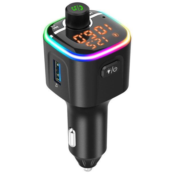 BC68 Car FM Transmitter QC3.0 PD USB Fast Charger Bluetooth Handsfree Kit with Colorful Atmosphere Lamp