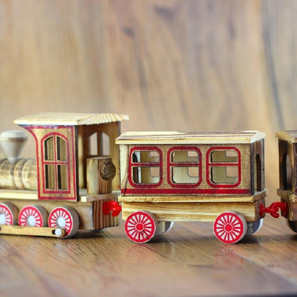 Wooden Three Section Locomotive Office Creative Home Decoration Simulation Toy, Style:Wooden Three Section Train