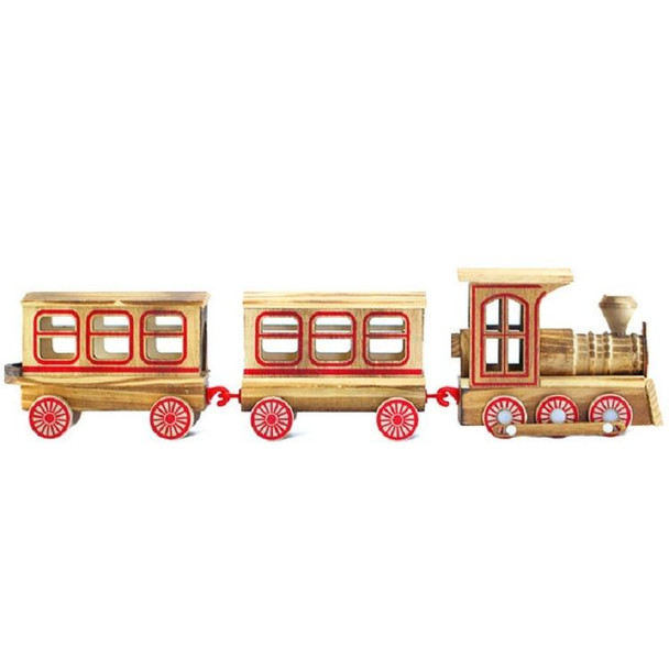 Wooden Three Section Locomotive Office Creative Home Decoration Simulation Toy, Style:Wooden Three Section Train
