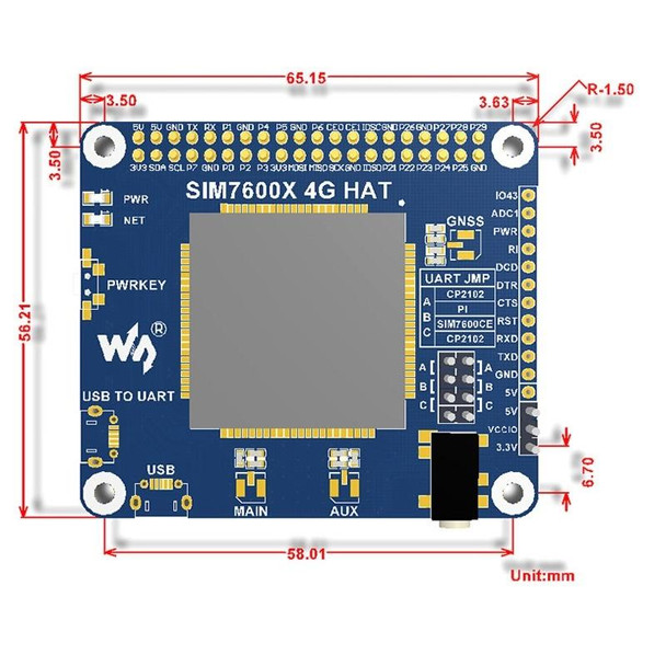 Waveshare 4G / 3G / GNSS HAT for Raspberry Pi, LTE CAT4, for North America