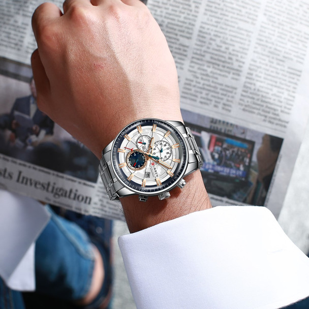 CURREN Men's Watches Luxury Quality Quartz Watch Business Wristwatch Waterproof Chronograph Wristwatch Male Clock - White/Blue