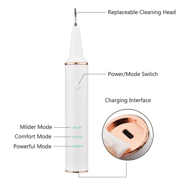 Portable Electric Dental Calculus Remover 3 Intensity Modes IPX6 Waterproof Household Rechargeable Ultrasonic Tooth Cleaner Plaque Remover Dental Scaler Teeth Cleaning Tool with Mirror Spare