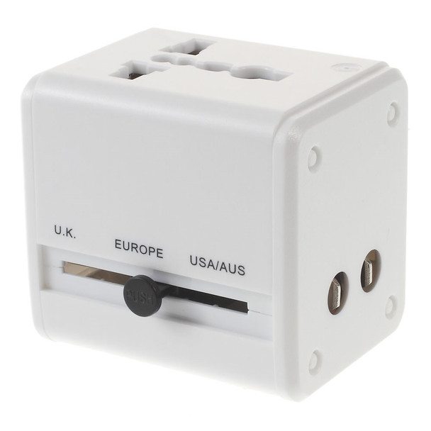WorldWide Universal AC International Adapter Travel Charger with Dual USB Ports (US UK EU AU) - White