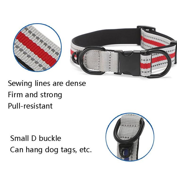 Dog Reflective Nylon Collar, Specification: L(Silver buckle green)