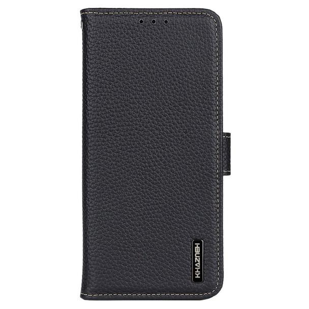 KHAZNEH Phone Case for Xiaomi Redmi Note 11T Pro 5G / Note 11T Pro+ 5G / Note 12T Pro 5G / Poco X4 GT 5G / Redmi K50i 5G Shockproof Folio Flip Cover Wallet Litchi Texture Genuine Leather Stand TPU Inner Shell - Black