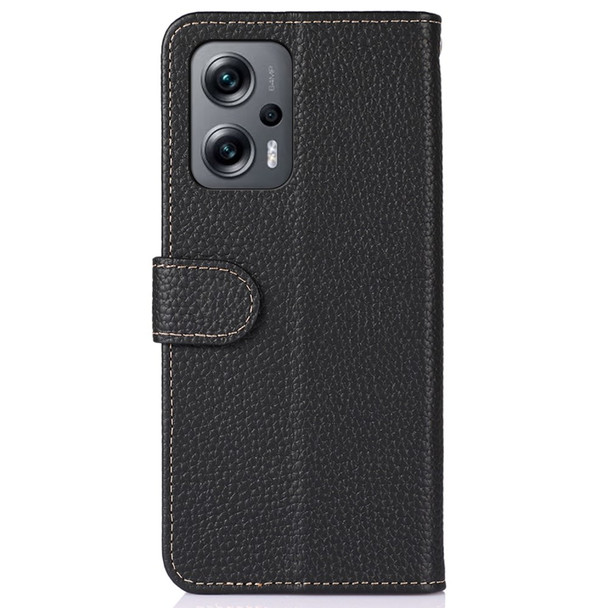 KHAZNEH Phone Case for Xiaomi Redmi Note 11T Pro 5G / Note 11T Pro+ 5G / Note 12T Pro 5G / Poco X4 GT 5G / Redmi K50i 5G Shockproof Folio Flip Cover Wallet Litchi Texture Genuine Leather Stand TPU Inner Shell - Black