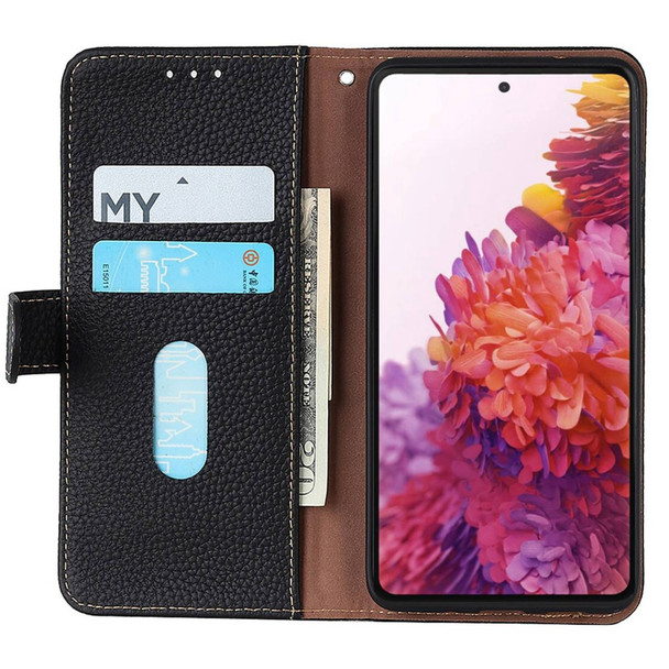 KHAZNEH Phone Case for Xiaomi Redmi Note 11T Pro 5G / Note 11T Pro+ 5G / Note 12T Pro 5G / Poco X4 GT 5G / Redmi K50i 5G Shockproof Folio Flip Cover Wallet Litchi Texture Genuine Leather Stand TPU Inner Shell - Black